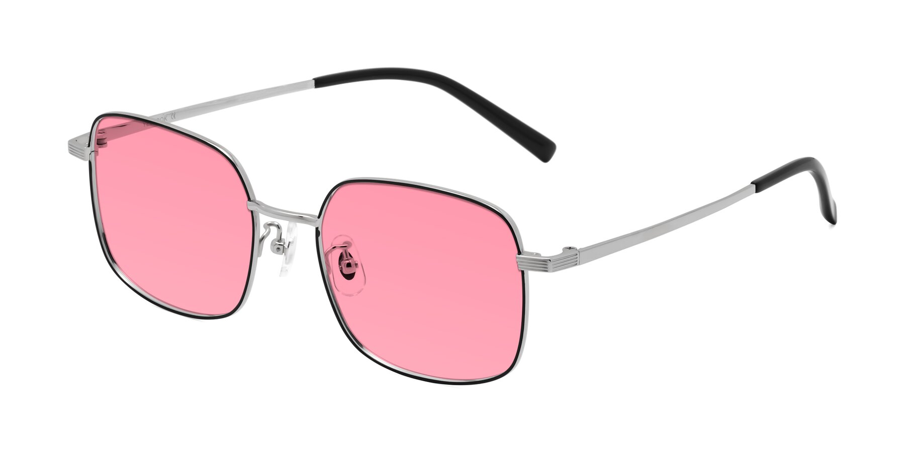 Angle of Newman in Black-Silver with Pink Tinted Lenses