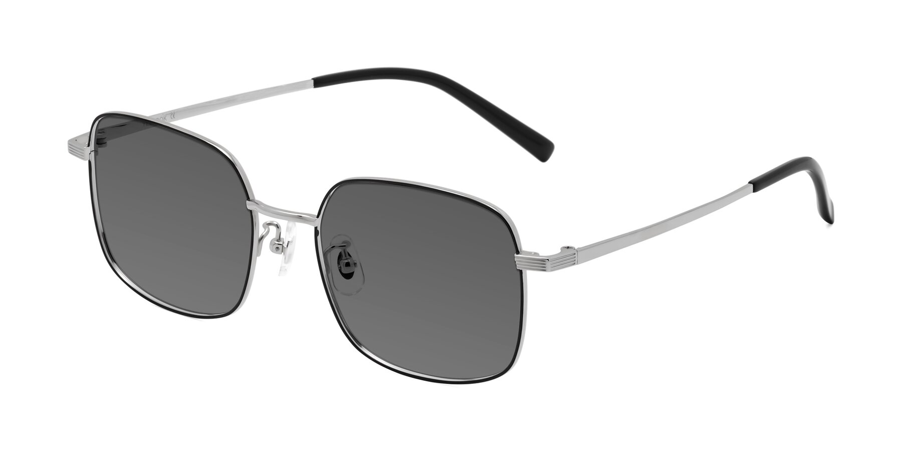 Angle of Newman in Black-Silver with Medium Gray Tinted Lenses