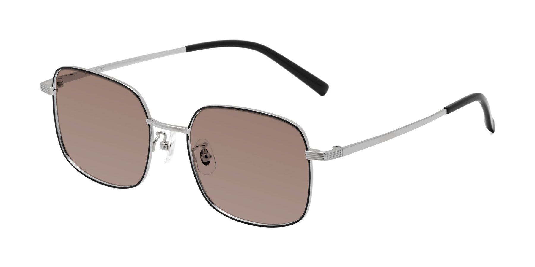Angle of Newman in Black-Silver with Medium Brown Tinted Lenses