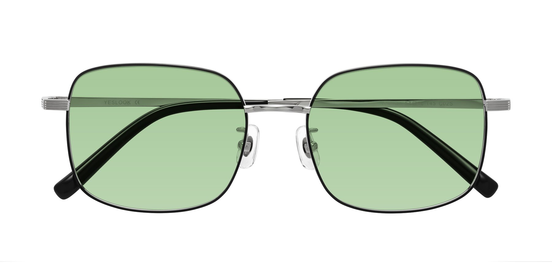 Folded Front of Newman in Black-Silver with Medium Green Tinted Lenses