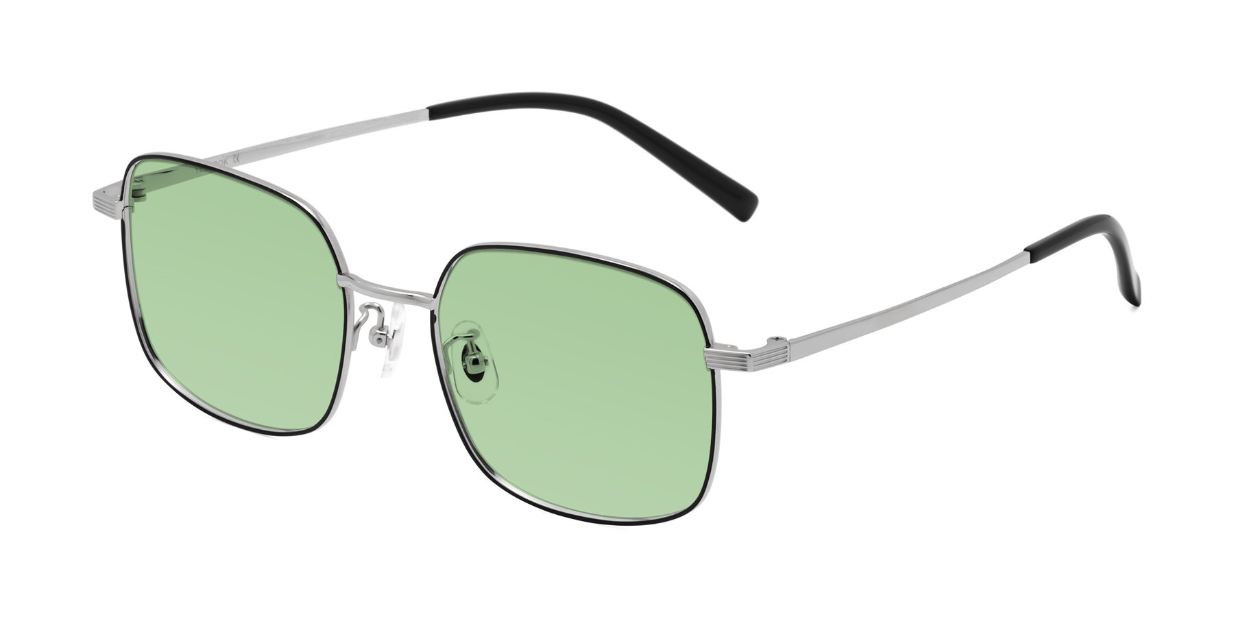 Angle of Newman in Black-Silver with Medium Green Tinted Lenses