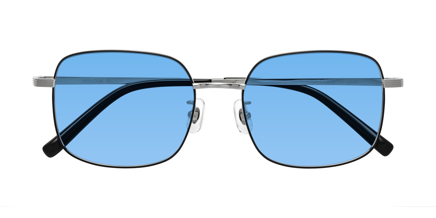 Folded Front of Newman in Black-Silver with Medium Blue Tinted Lenses