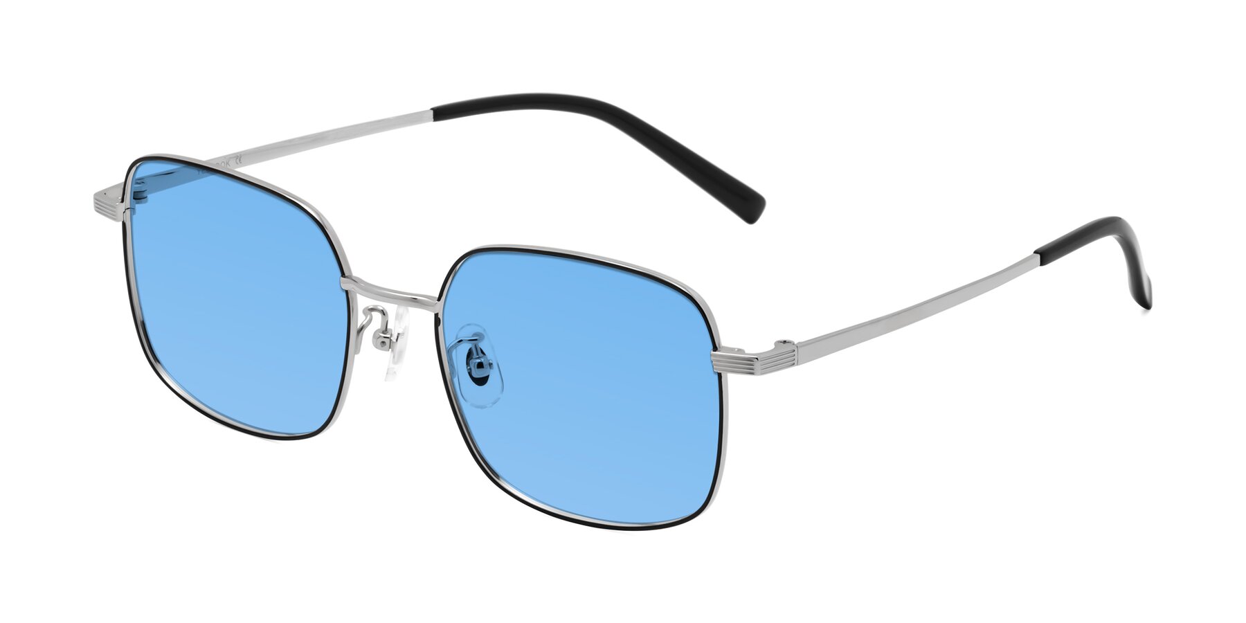 Angle of Newman in Black-Silver with Medium Blue Tinted Lenses