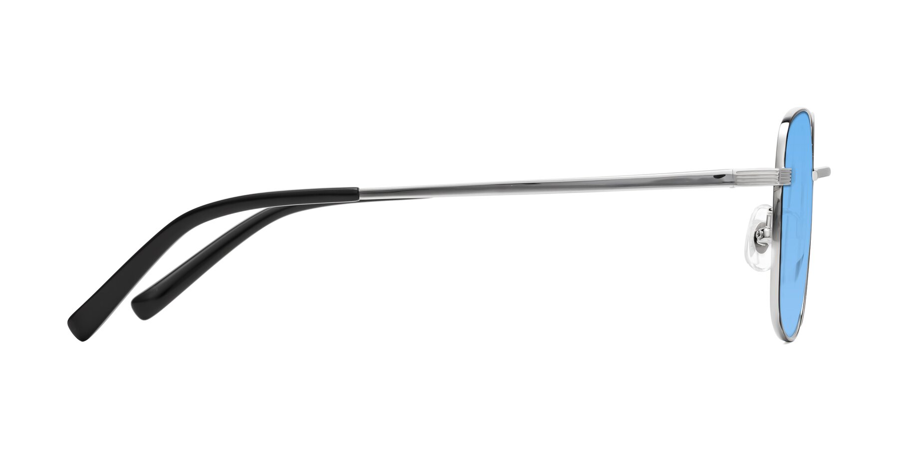 Side of Newman in Black-Silver with Medium Blue Tinted Lenses