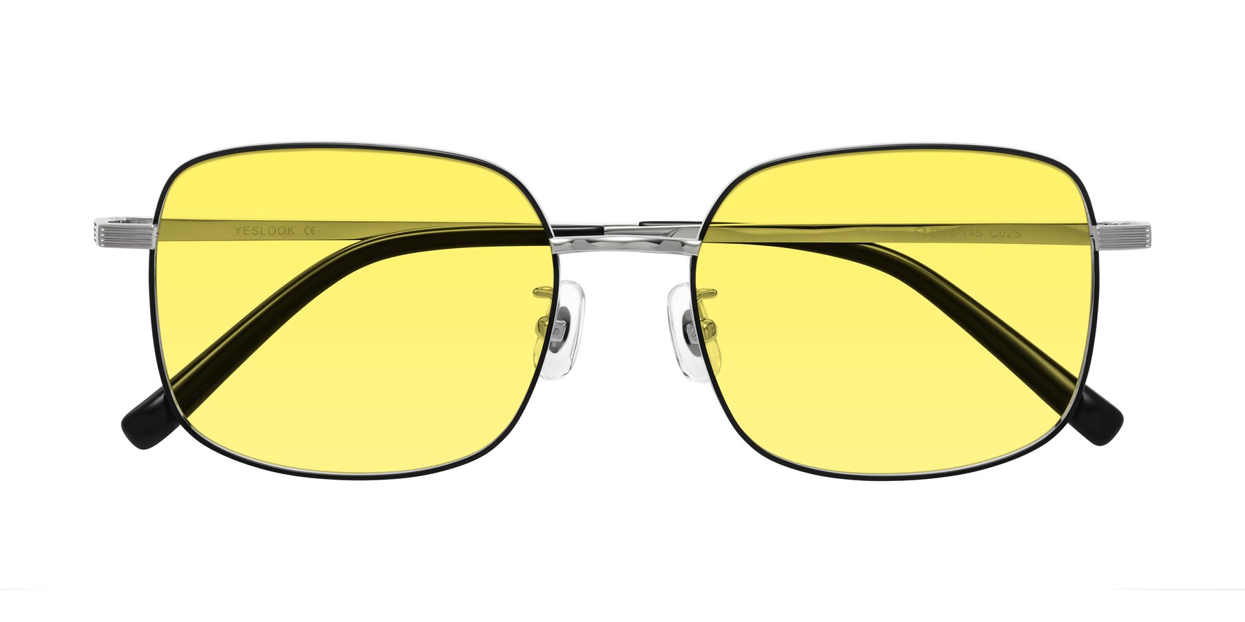 Folded Front of Newman in Black-Silver with Medium Yellow Tinted Lenses