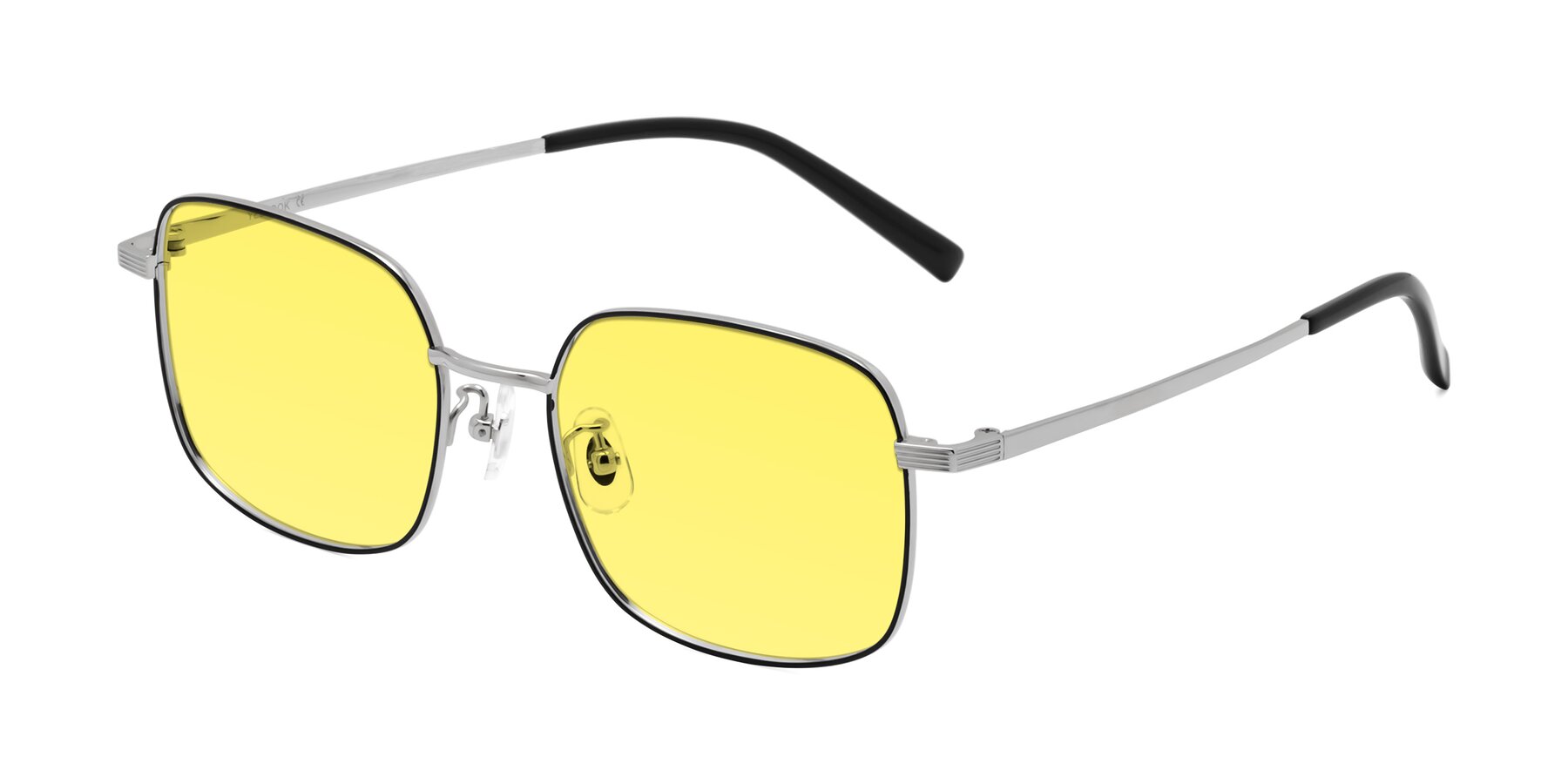 Angle of Newman in Black-Silver with Medium Yellow Tinted Lenses