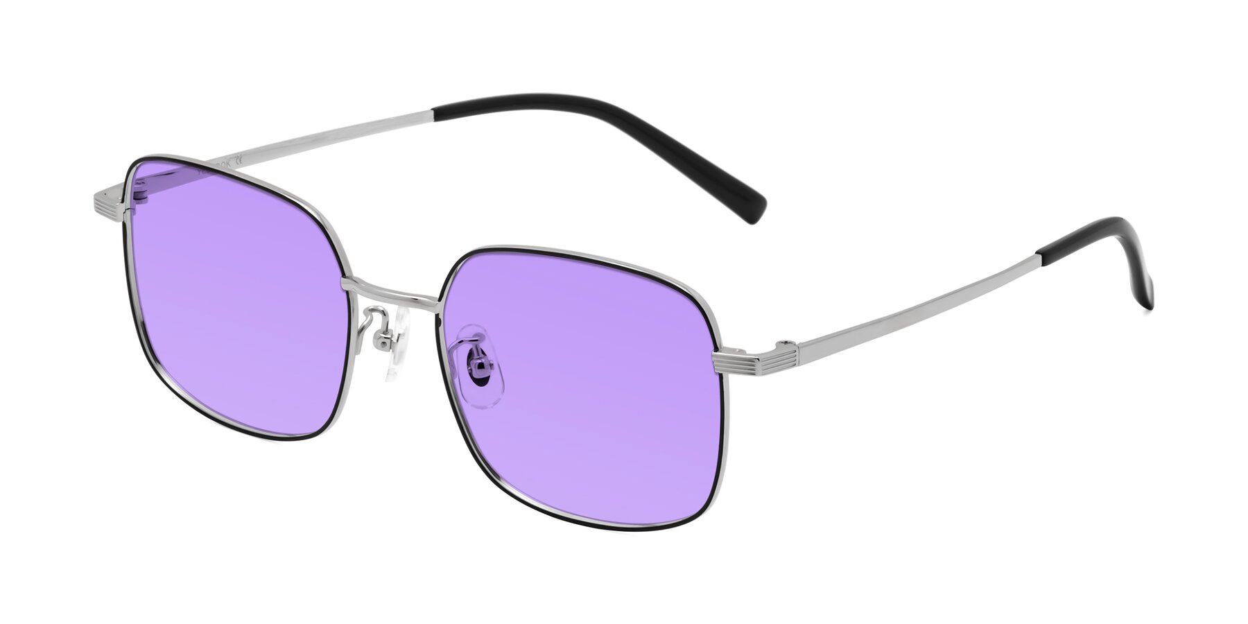 Angle of Newman in Black-Silver with Medium Purple Tinted Lenses