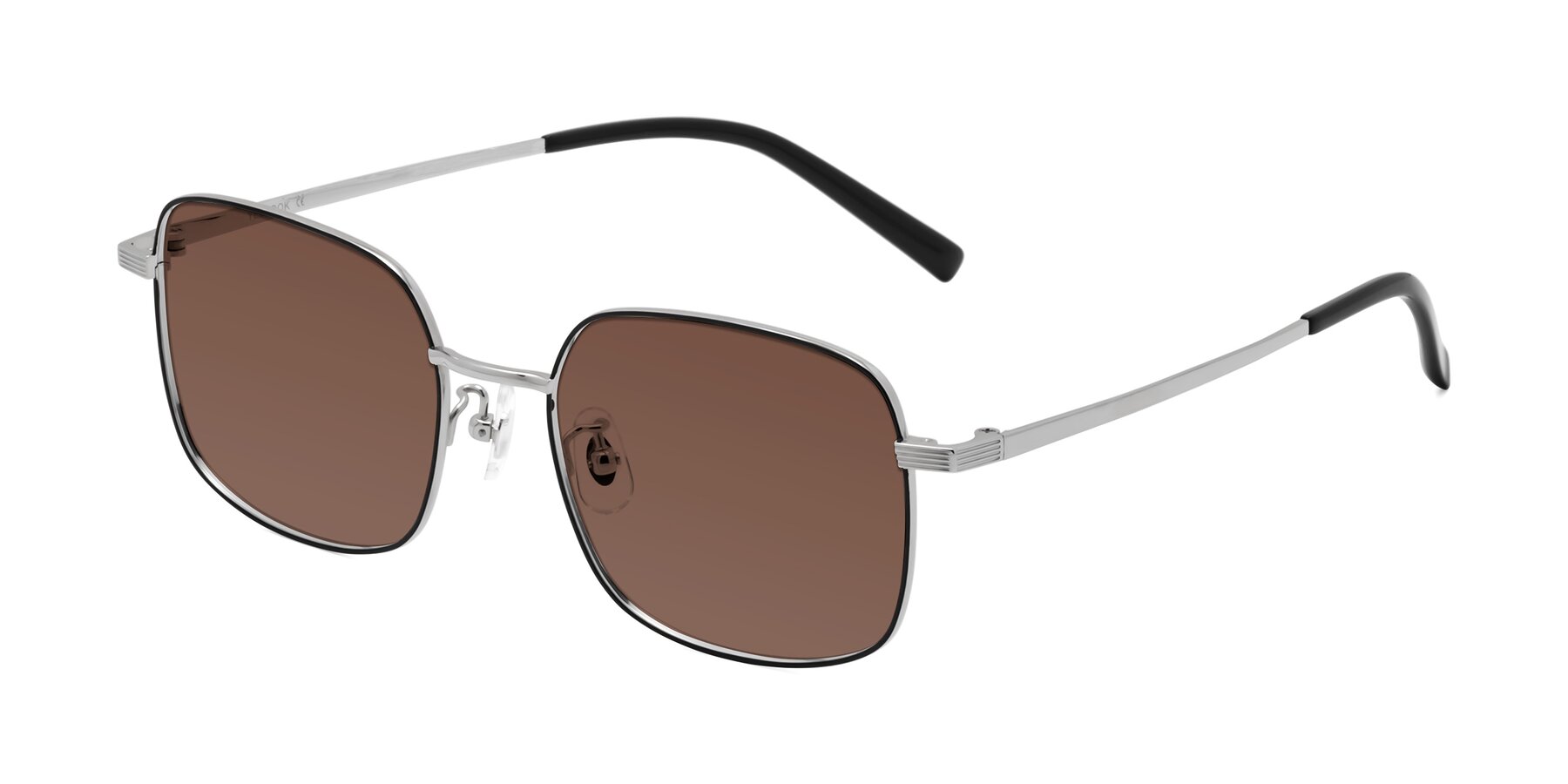 Angle of Newman in Black-Silver with Brown Tinted Lenses