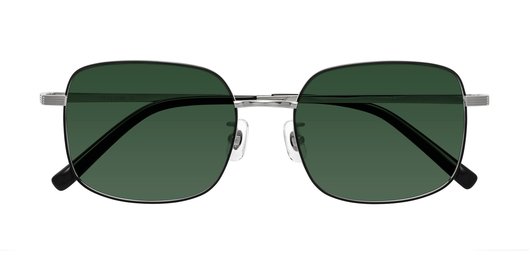 Folded Front of Newman in Black-Silver with Green Tinted Lenses