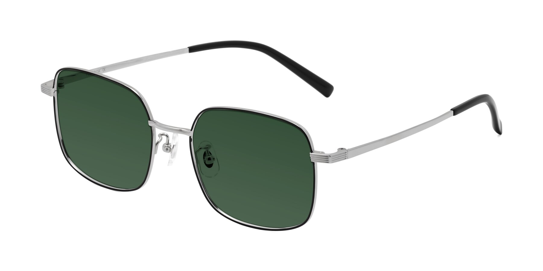 Angle of Newman in Black-Silver with Green Tinted Lenses