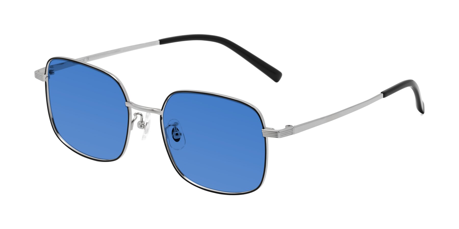 Angle of Newman in Black-Silver with Blue Tinted Lenses