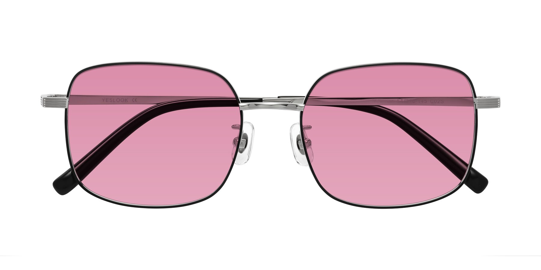 Folded Front of Newman in Black-Silver with Medium Wine Tinted Lenses
