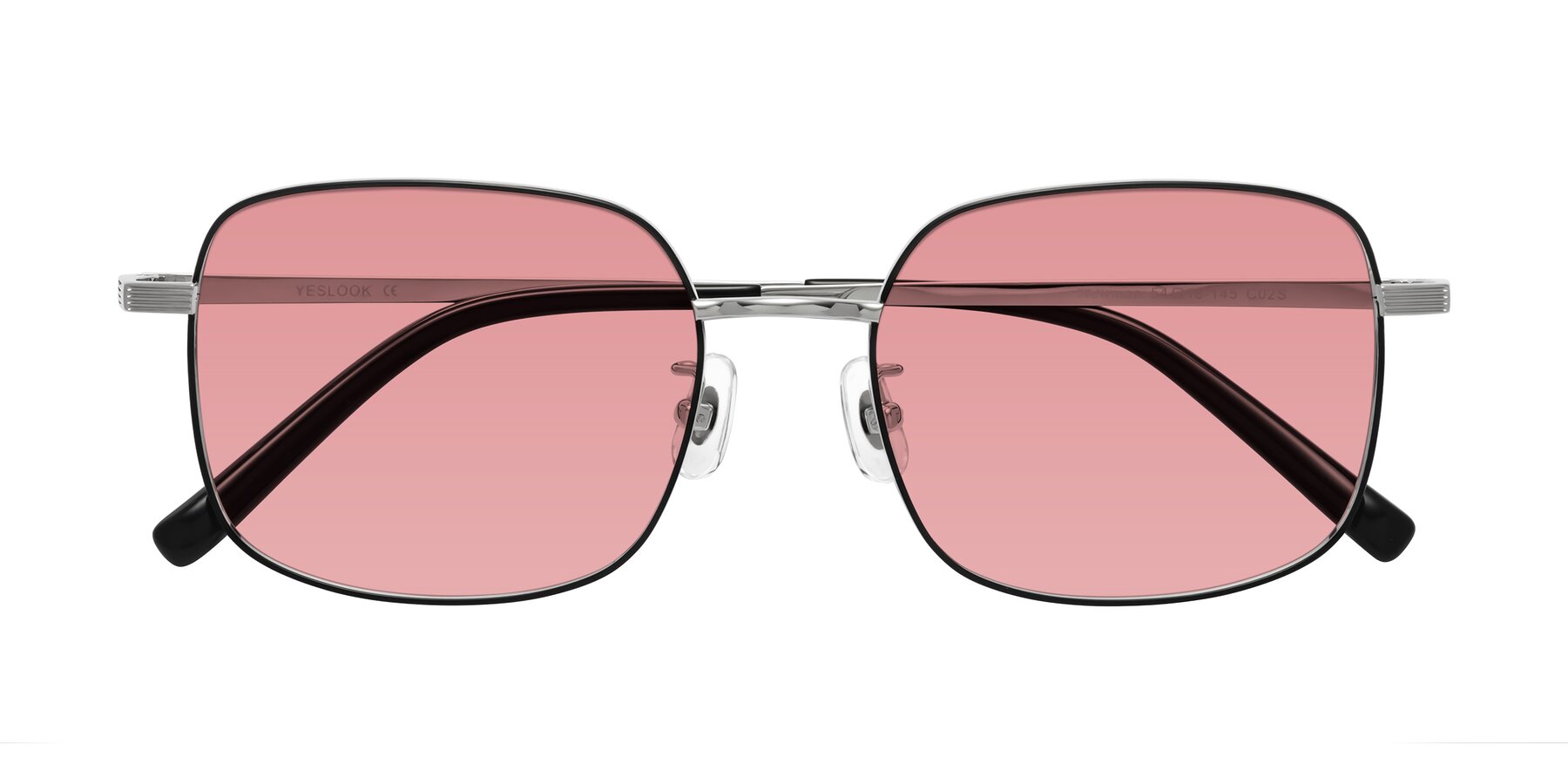 Folded Front of Newman in Black-Silver with Medium Garnet Tinted Lenses