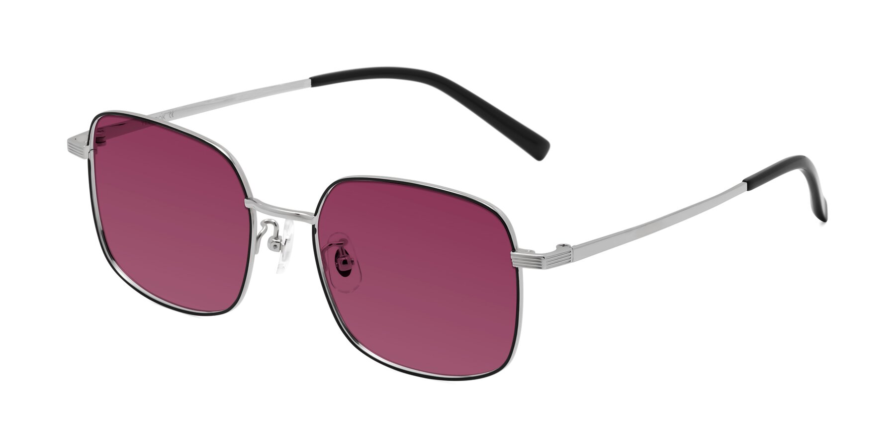 Angle of Newman in Black-Silver with Wine Tinted Lenses