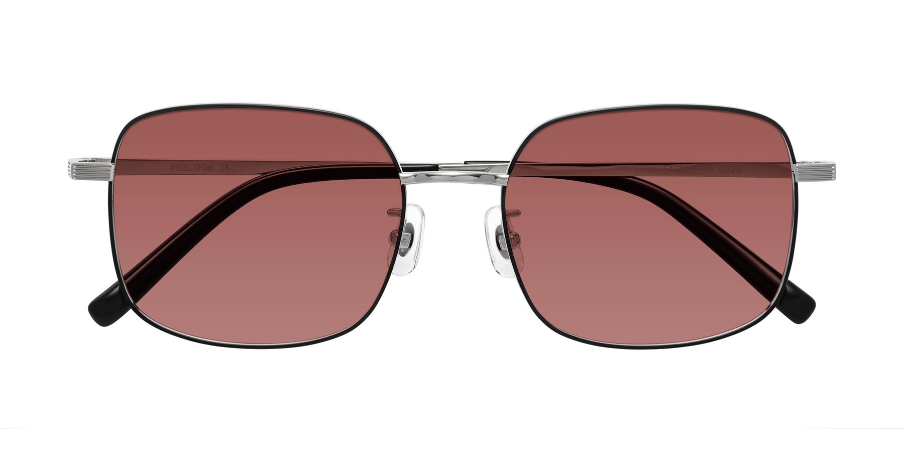 Folded Front of Newman in Black-Silver with Garnet Tinted Lenses