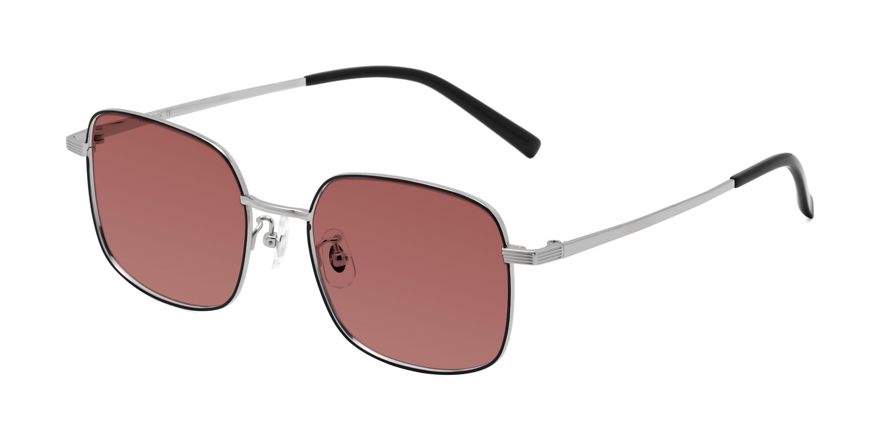 Angle of Newman in Black-Silver with Garnet Tinted Lenses