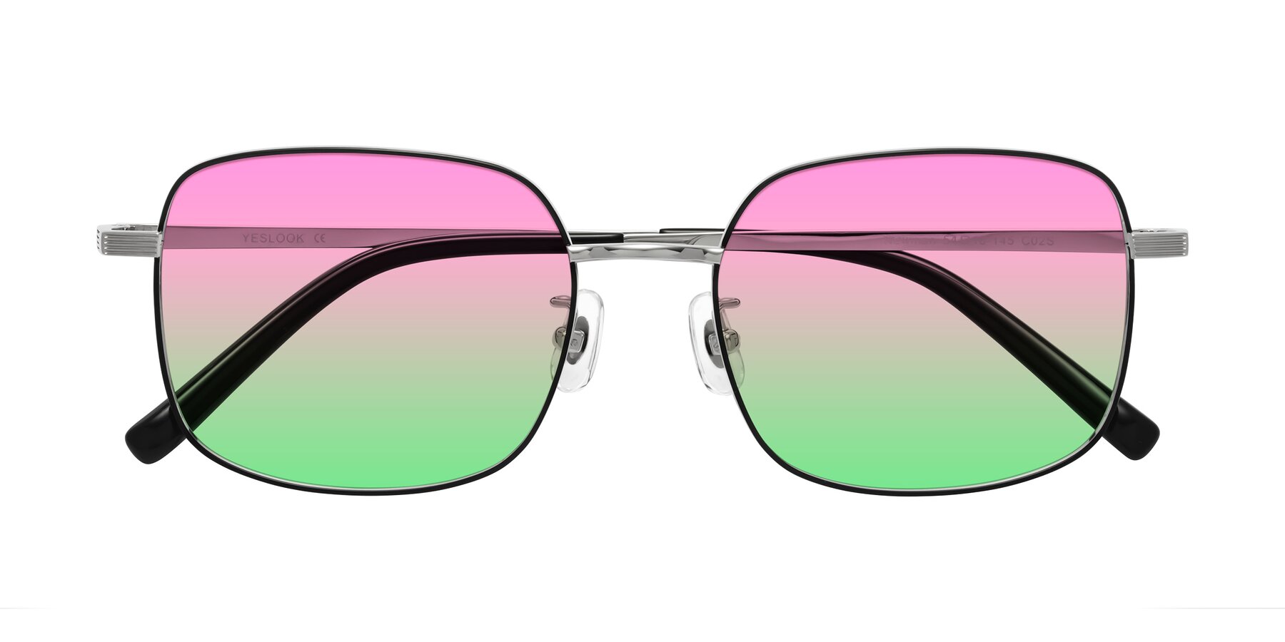Folded Front of Newman in Black-Silver with Pink / Green Gradient Lenses
