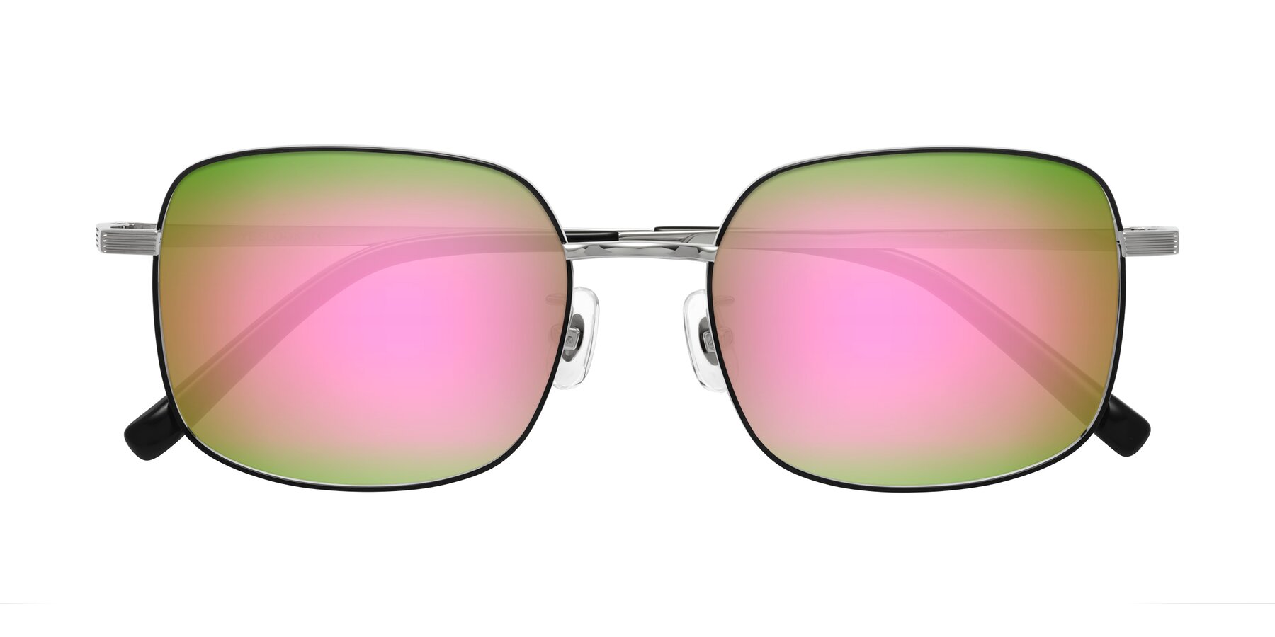 Folded Front of Newman in Black-Silver with Pink Mirrored Lenses