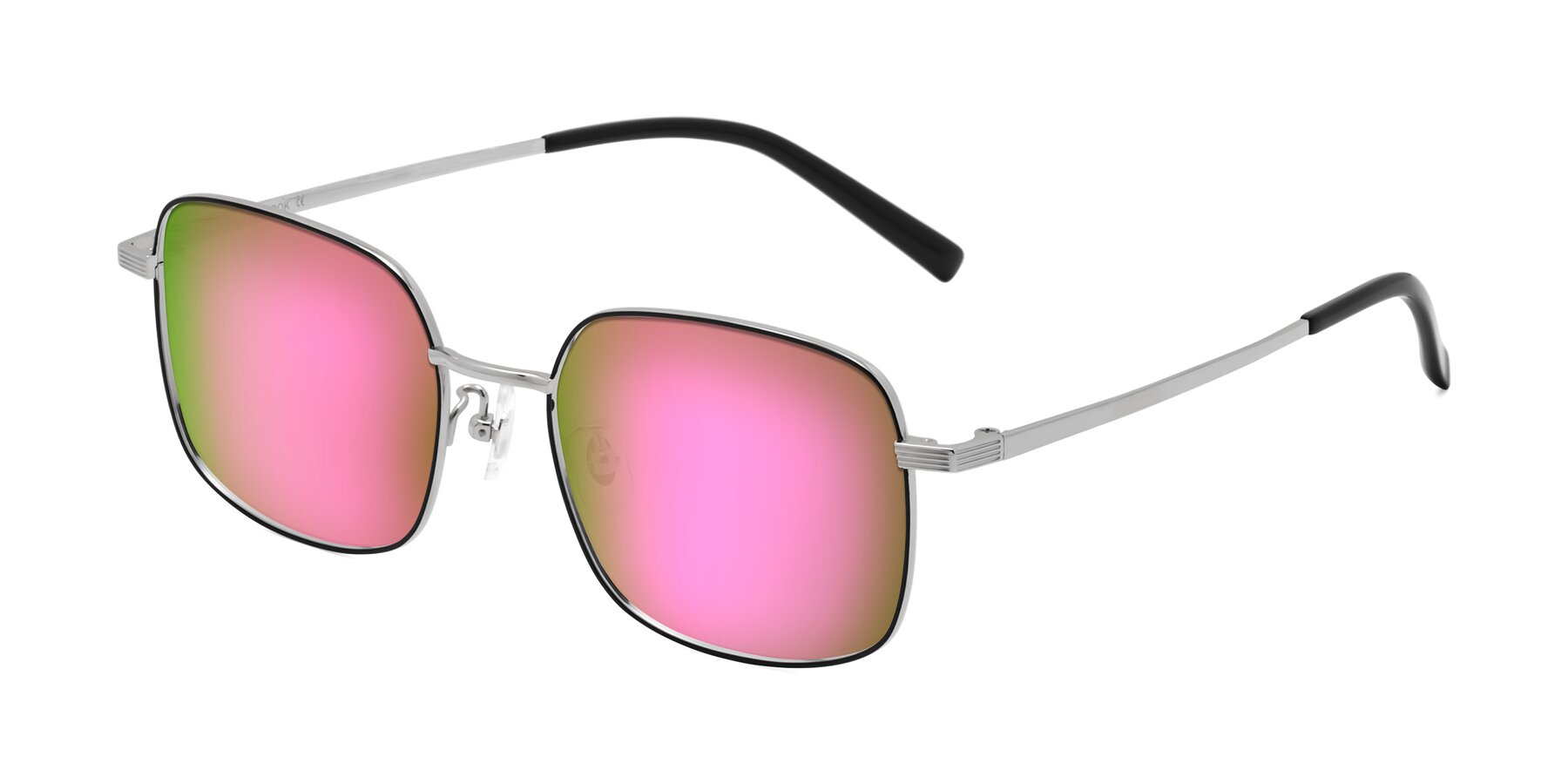Angle of Newman in Black-Silver with Pink Mirrored Lenses