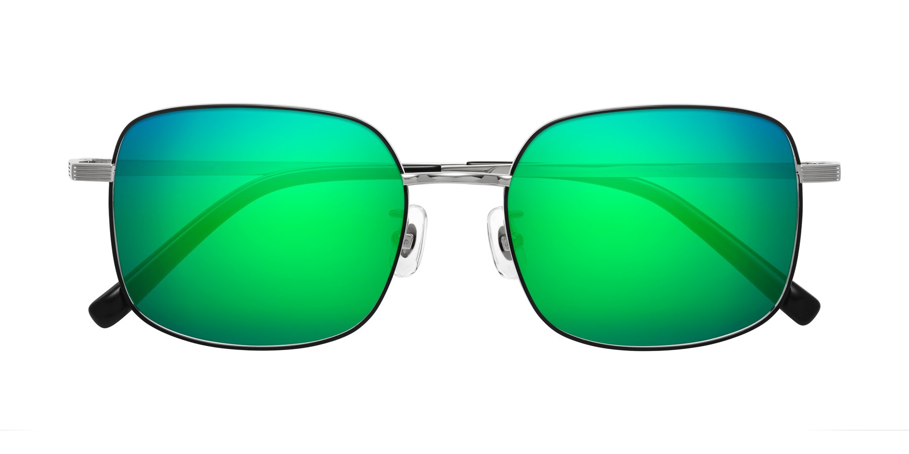 Folded Front of Newman in Black-Silver with Green Mirrored Lenses
