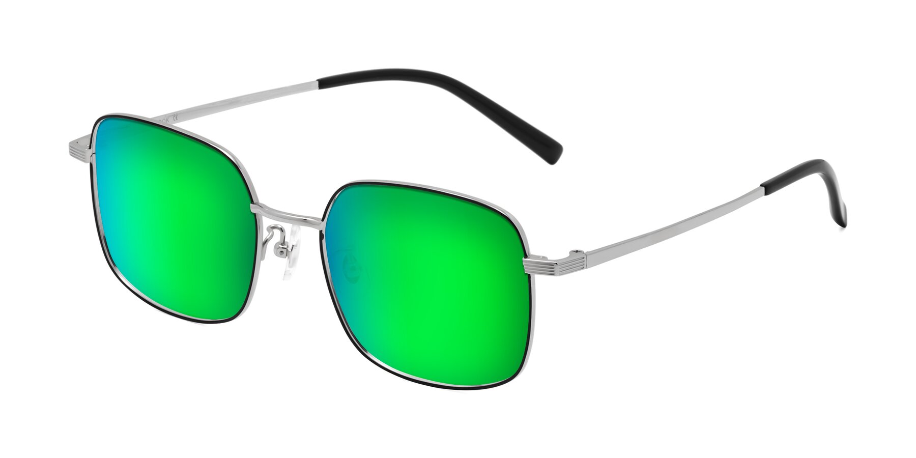 Angle of Newman in Black-Silver with Green Mirrored Lenses