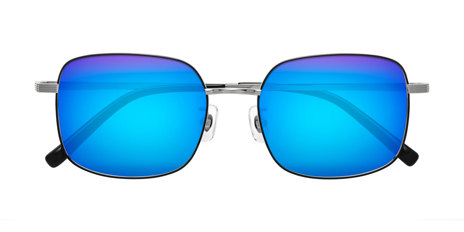 Folded Front of Newman in Black-Silver with Blue Mirrored Lenses