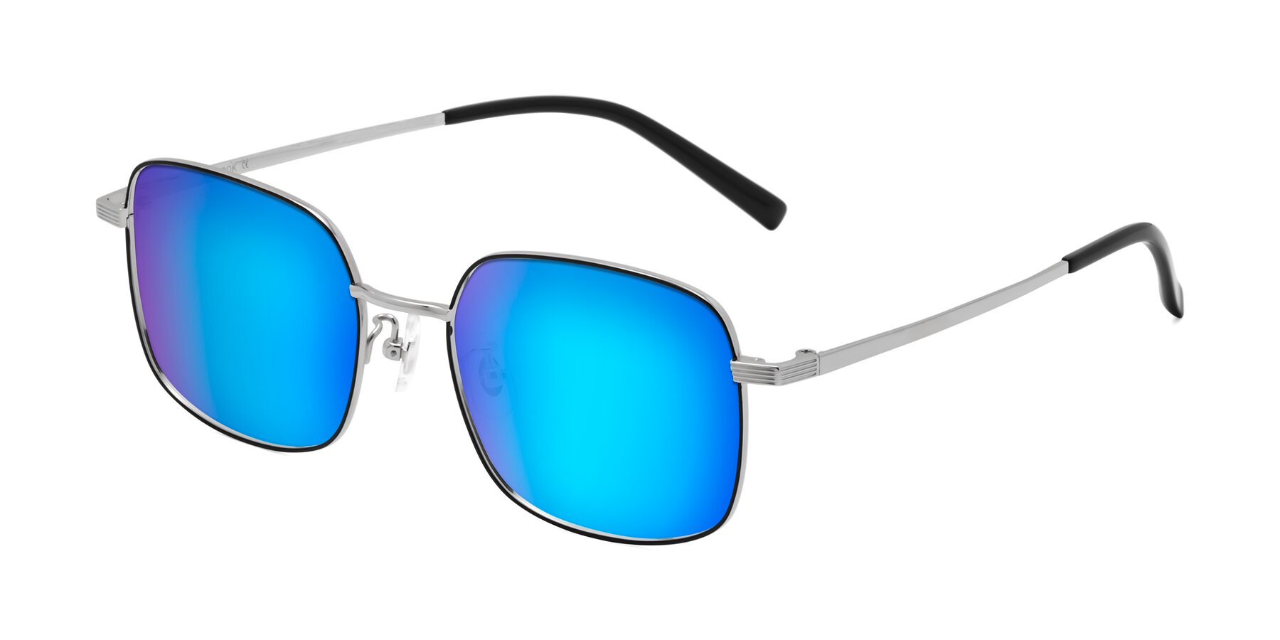 Angle of Newman in Black-Silver with Blue Mirrored Lenses