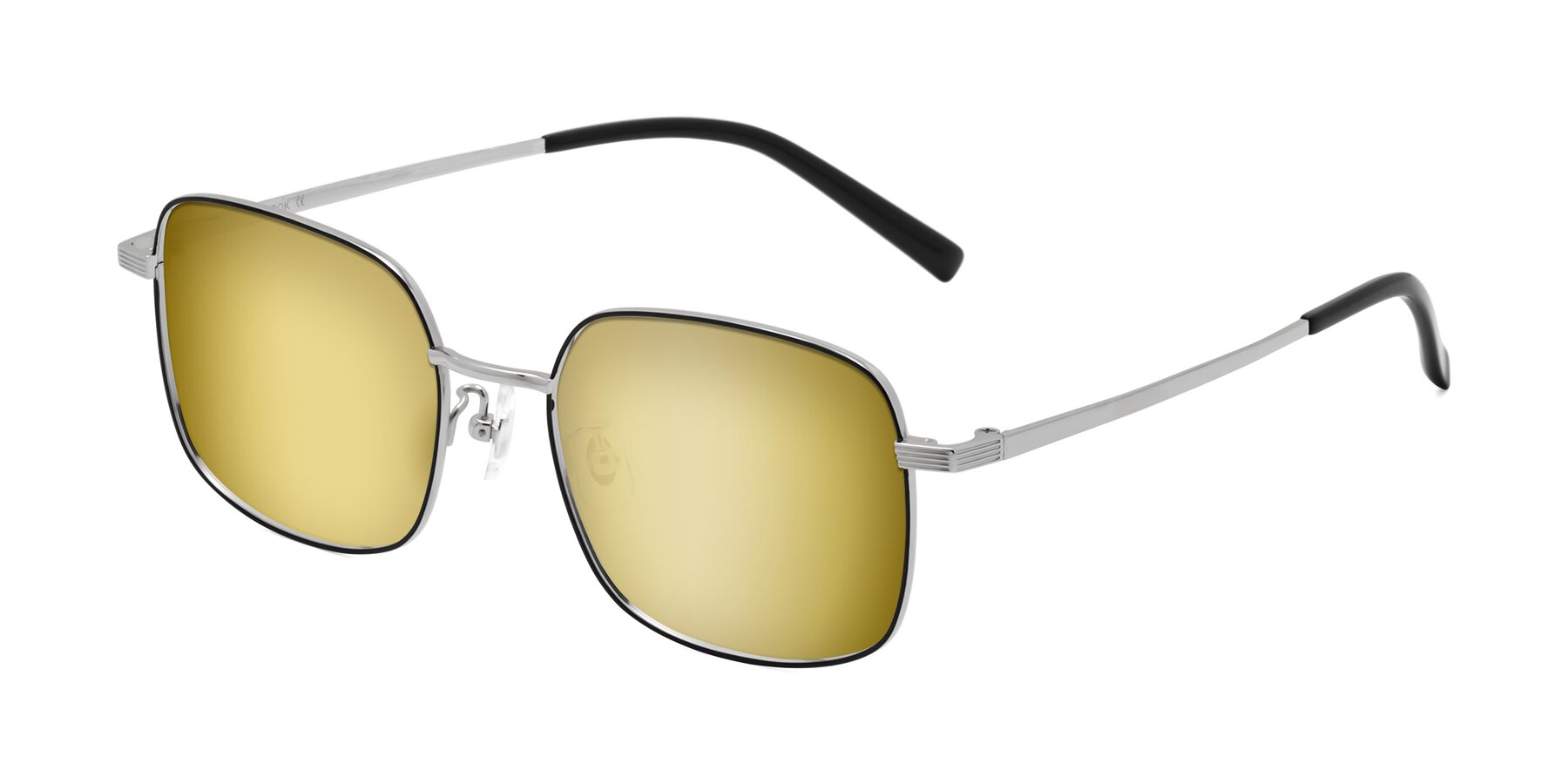 Angle of Newman in Black-Silver with Gold Mirrored Lenses