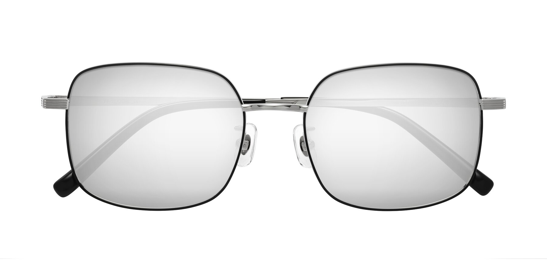 Folded Front of Newman in Black-Silver with Silver Mirrored Lenses