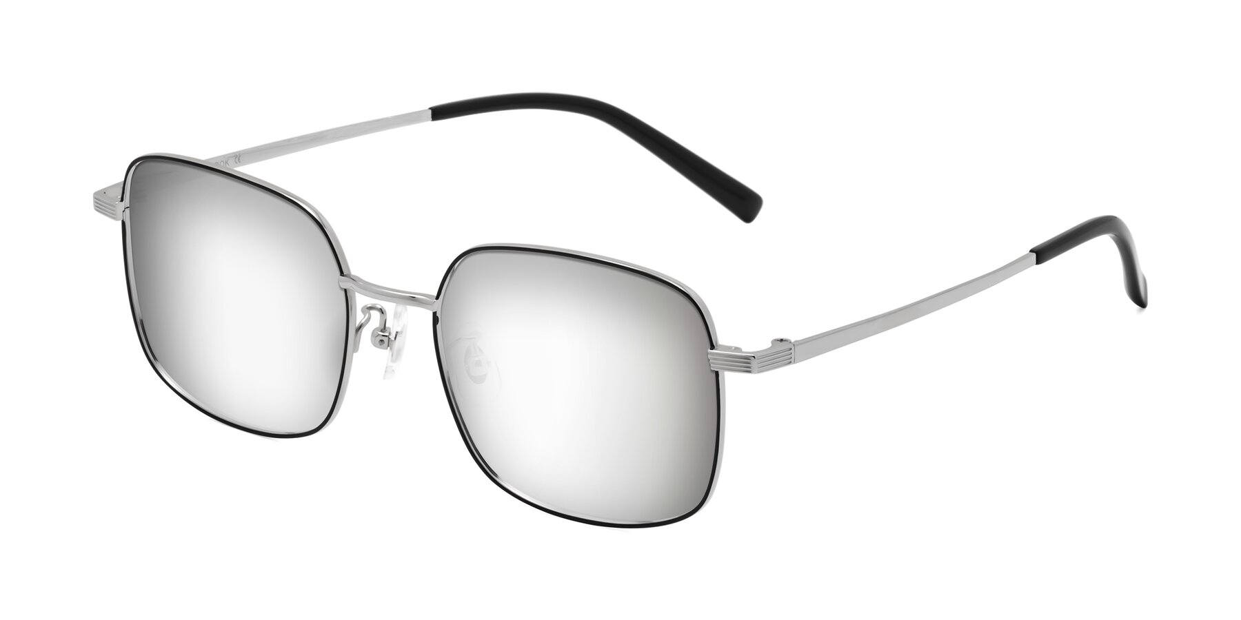 Angle of Newman in Black-Silver with Silver Mirrored Lenses