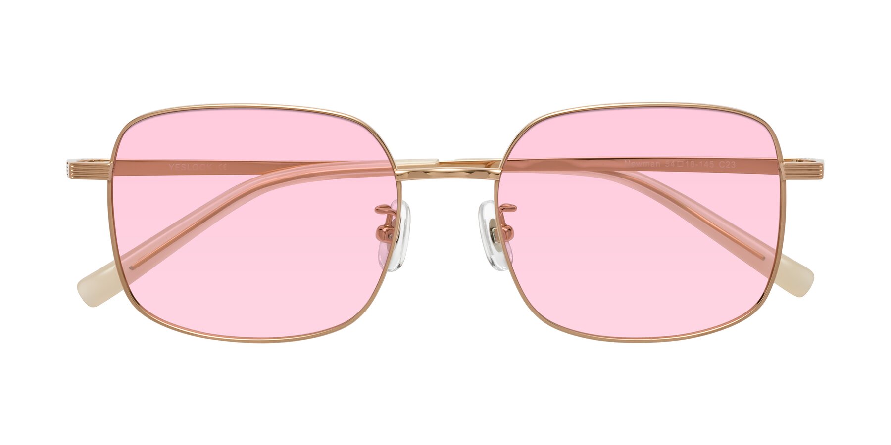 Folded Front of Newman in Rose Gold with Light Pink Tinted Lenses
