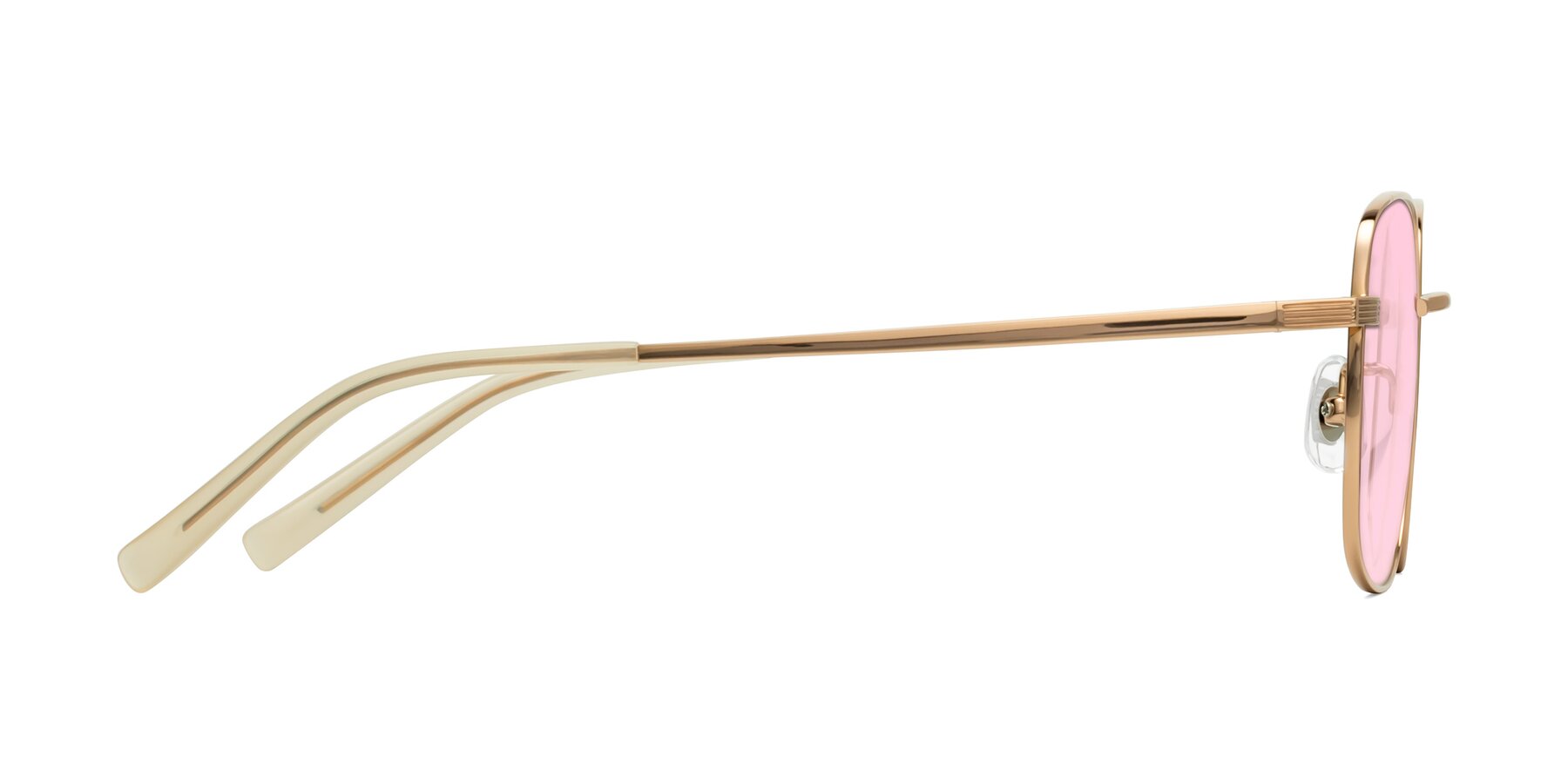 Side of Newman in Rose Gold with Light Pink Tinted Lenses