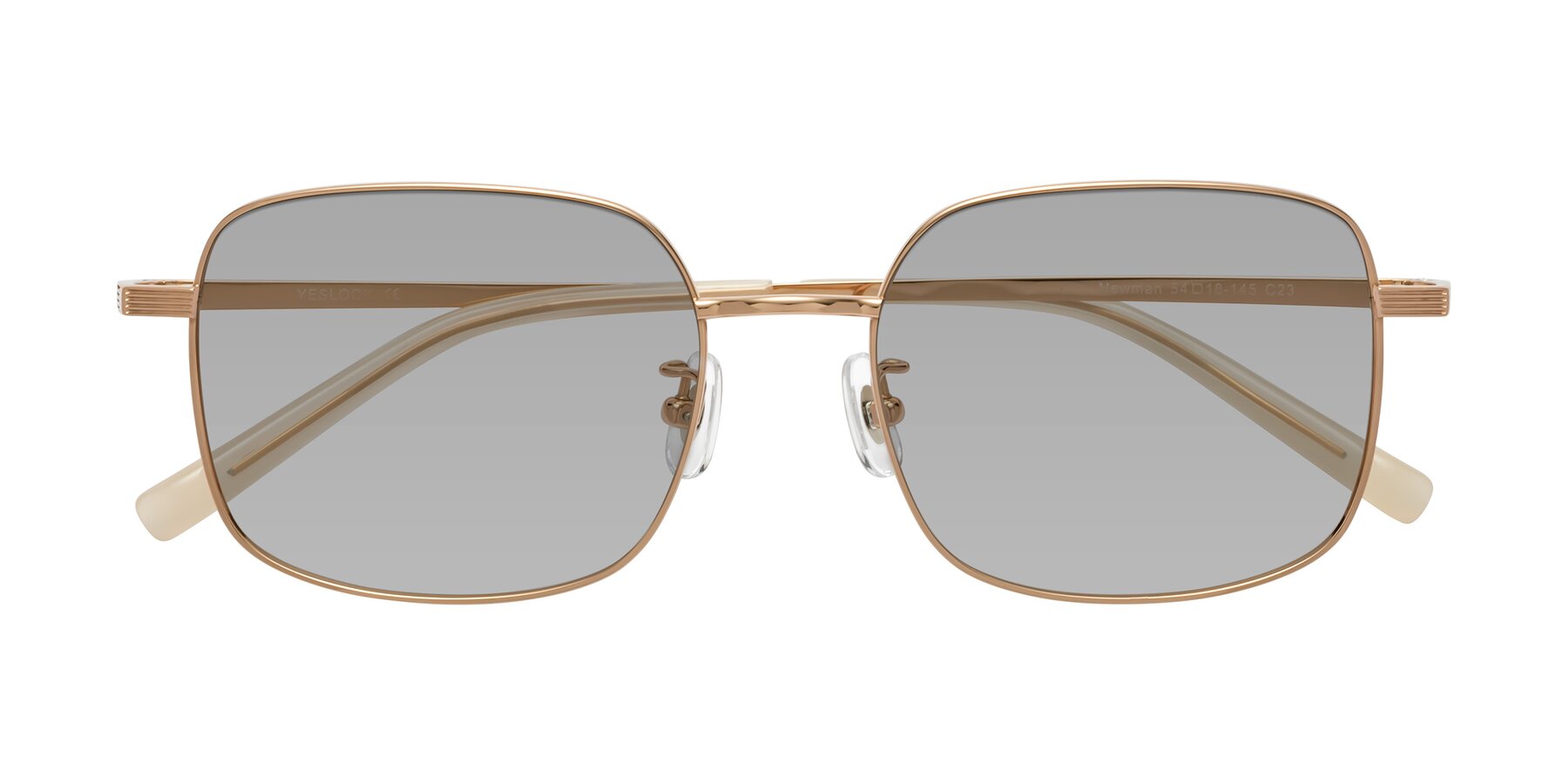 Folded Front of Newman in Rose Gold with Light Gray Tinted Lenses