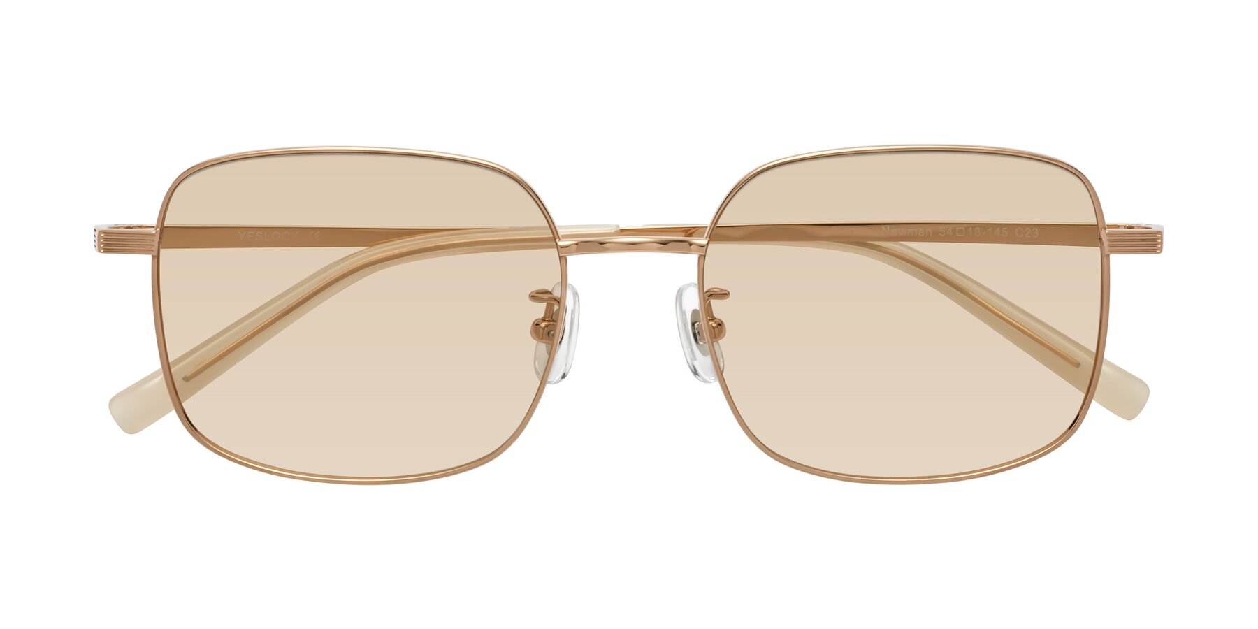 Folded Front of Newman in Rose Gold with Light Brown Tinted Lenses