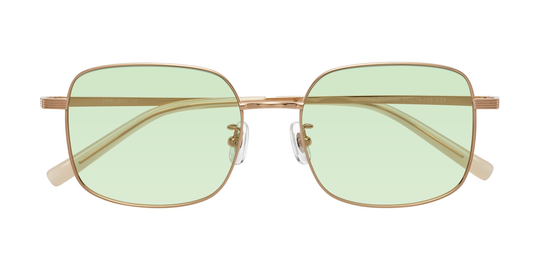 Folded Front of Newman in Rose Gold with Light Green Tinted Lenses