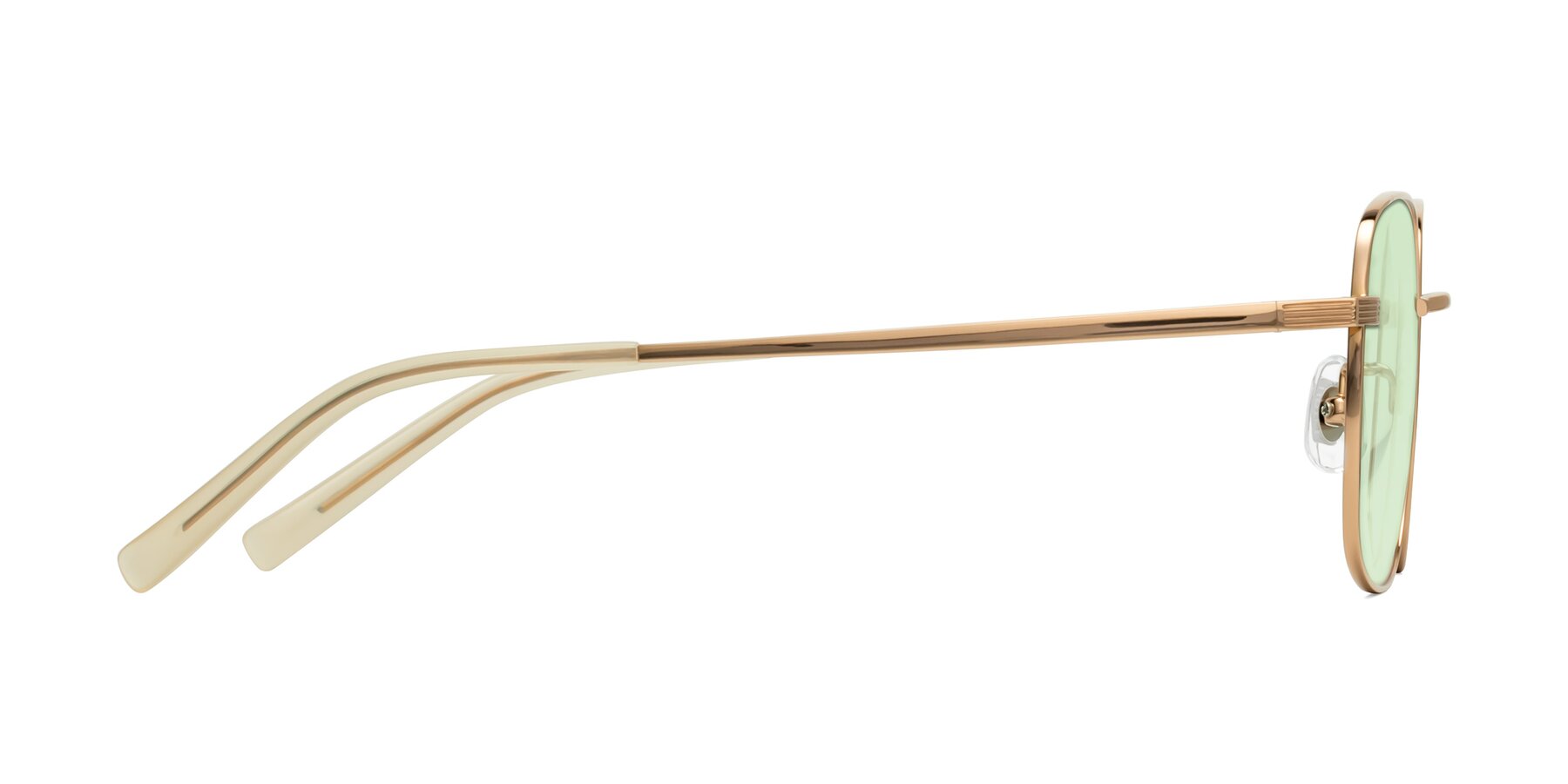 Side of Newman in Rose Gold with Light Green Tinted Lenses