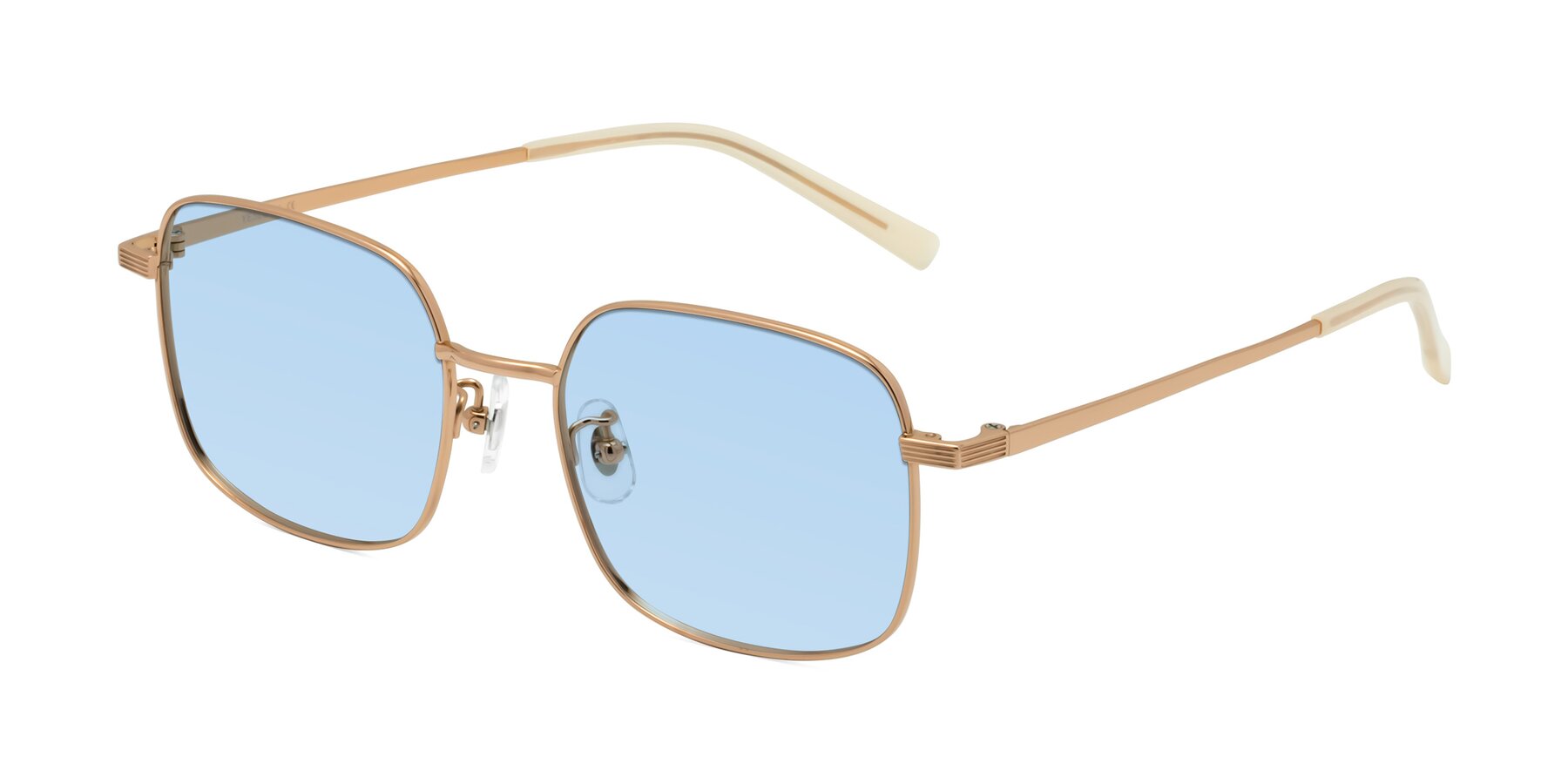 Angle of Newman in Rose Gold with Light Blue Tinted Lenses