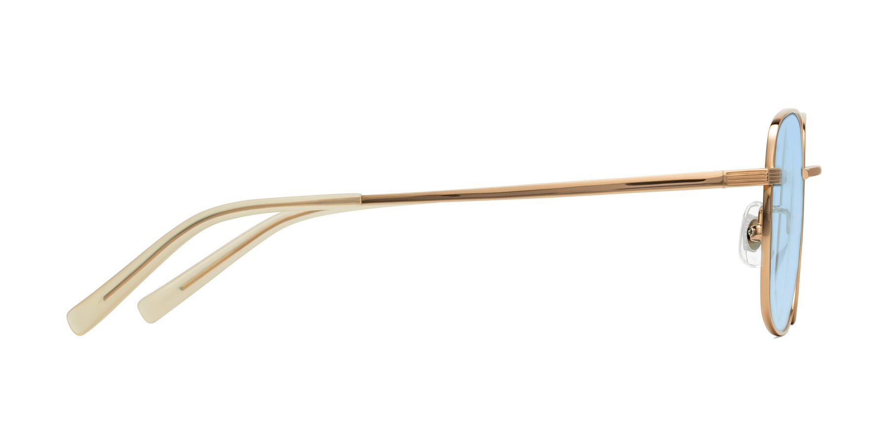 Side of Newman in Rose Gold with Light Blue Tinted Lenses