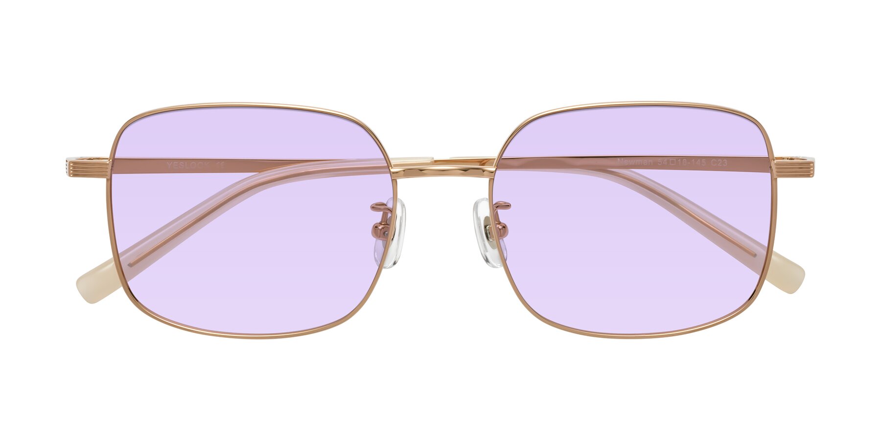 Folded Front of Newman in Rose Gold with Light Purple Tinted Lenses