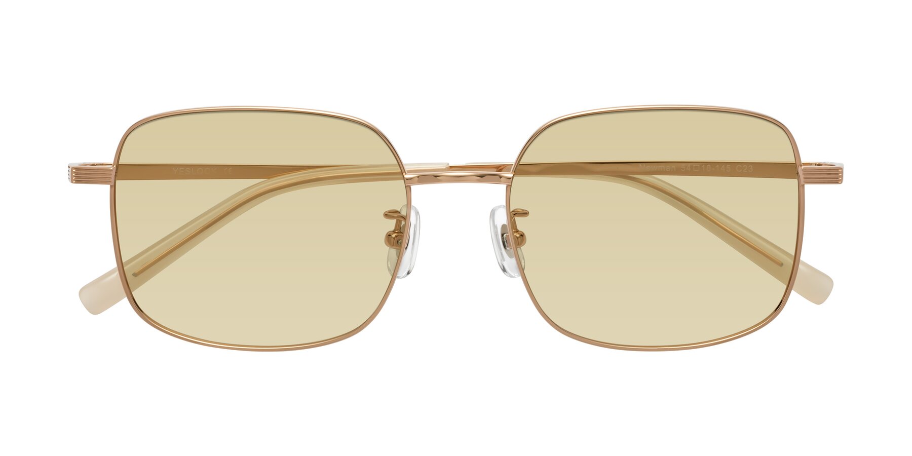 Folded Front of Newman in Rose Gold with Light Champagne Tinted Lenses