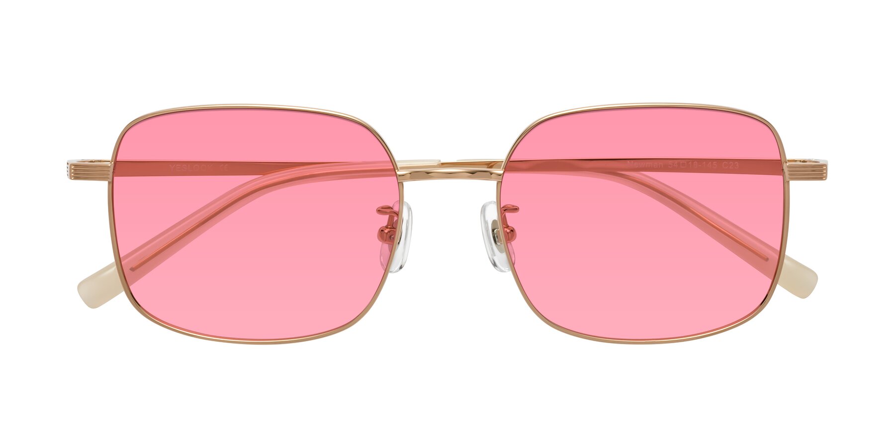 Folded Front of Newman in Rose Gold with Pink Tinted Lenses