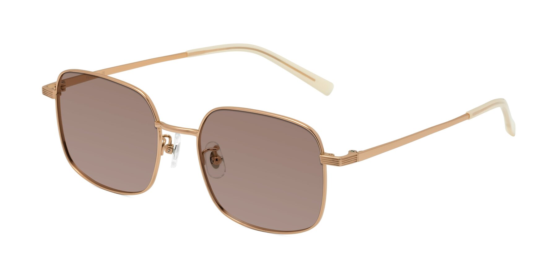 Angle of Newman in Rose Gold with Medium Brown Tinted Lenses