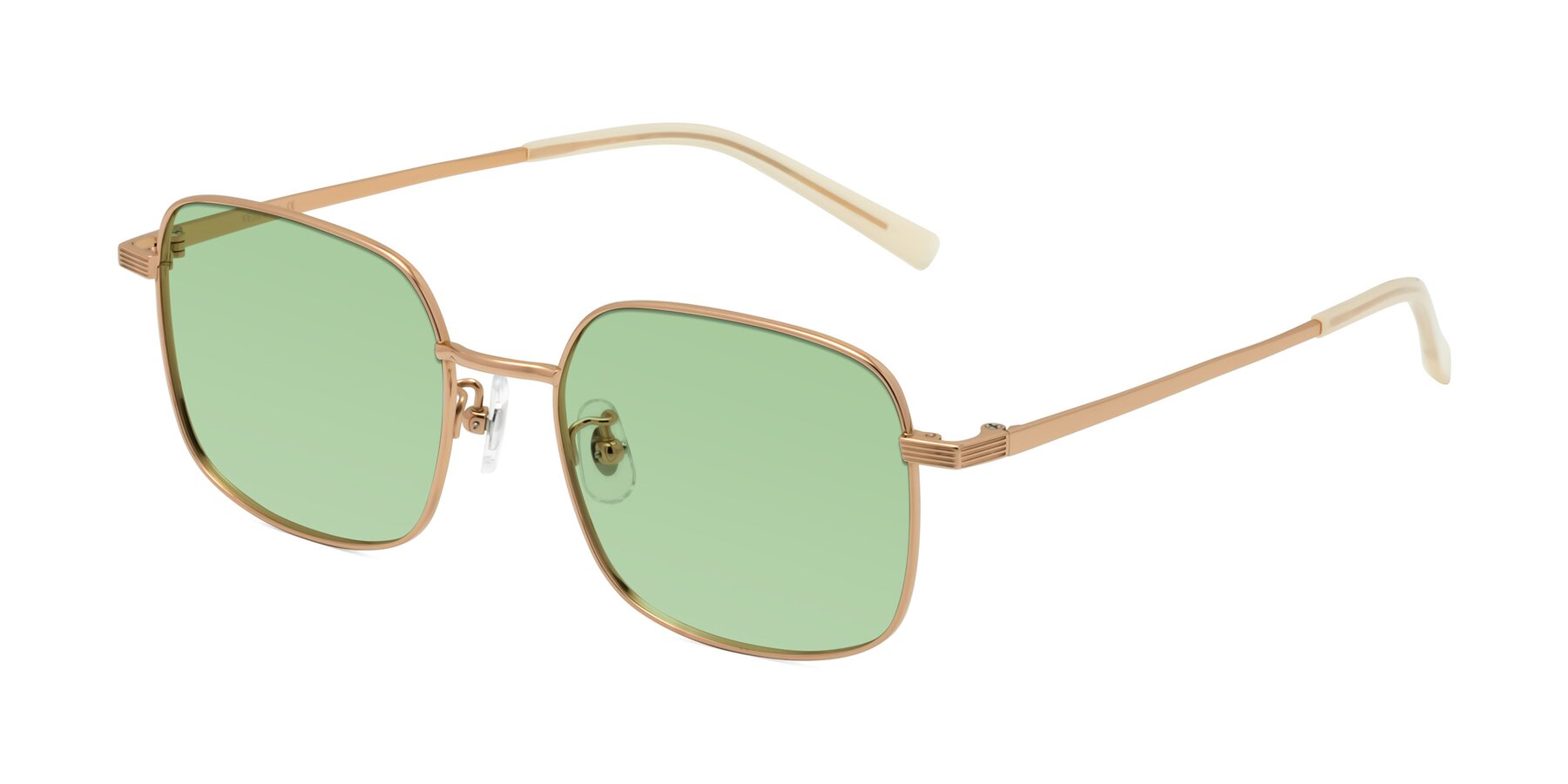 Angle of Newman in Rose Gold with Medium Green Tinted Lenses