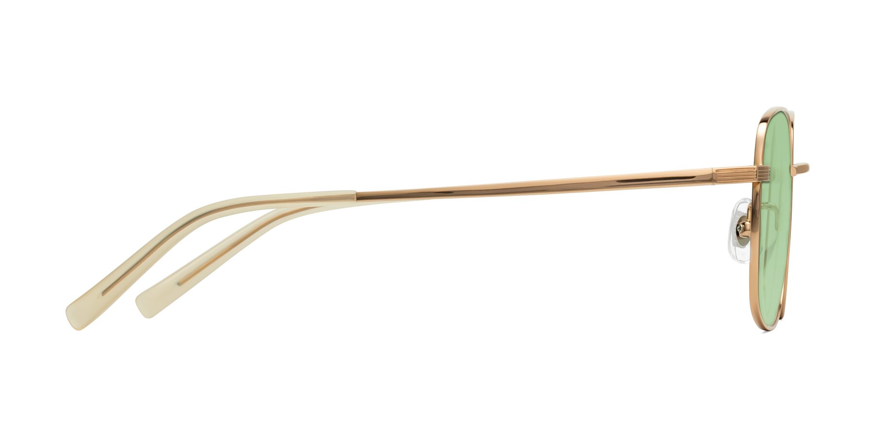 Side of Newman in Rose Gold with Medium Green Tinted Lenses