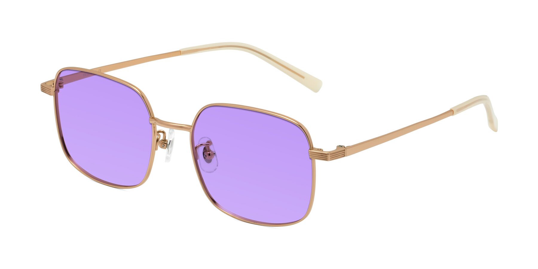 Angle of Newman in Rose Gold with Medium Purple Tinted Lenses