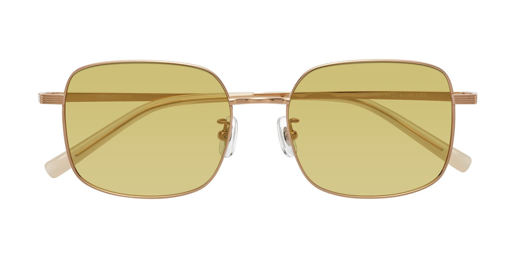 Folded Front of Newman in Rose Gold with Medium Champagne Tinted Lenses