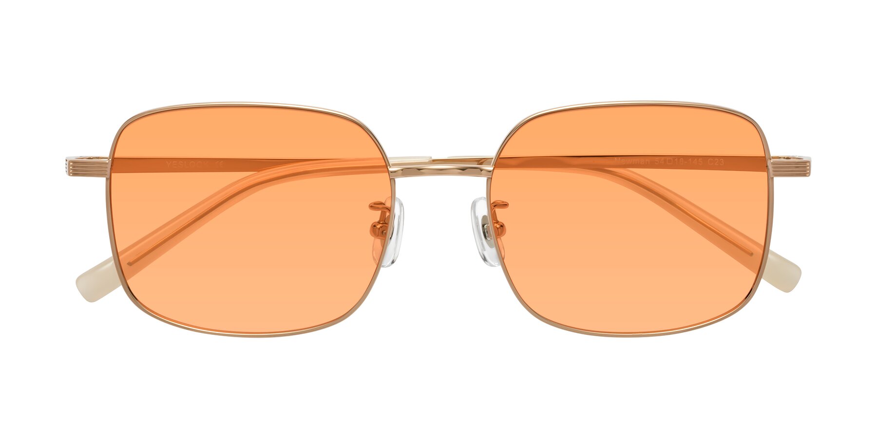 Folded Front of Newman in Rose Gold with Medium Orange Tinted Lenses