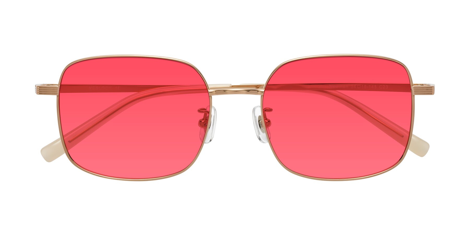 Folded Front of Newman in Rose Gold with Red Tinted Lenses