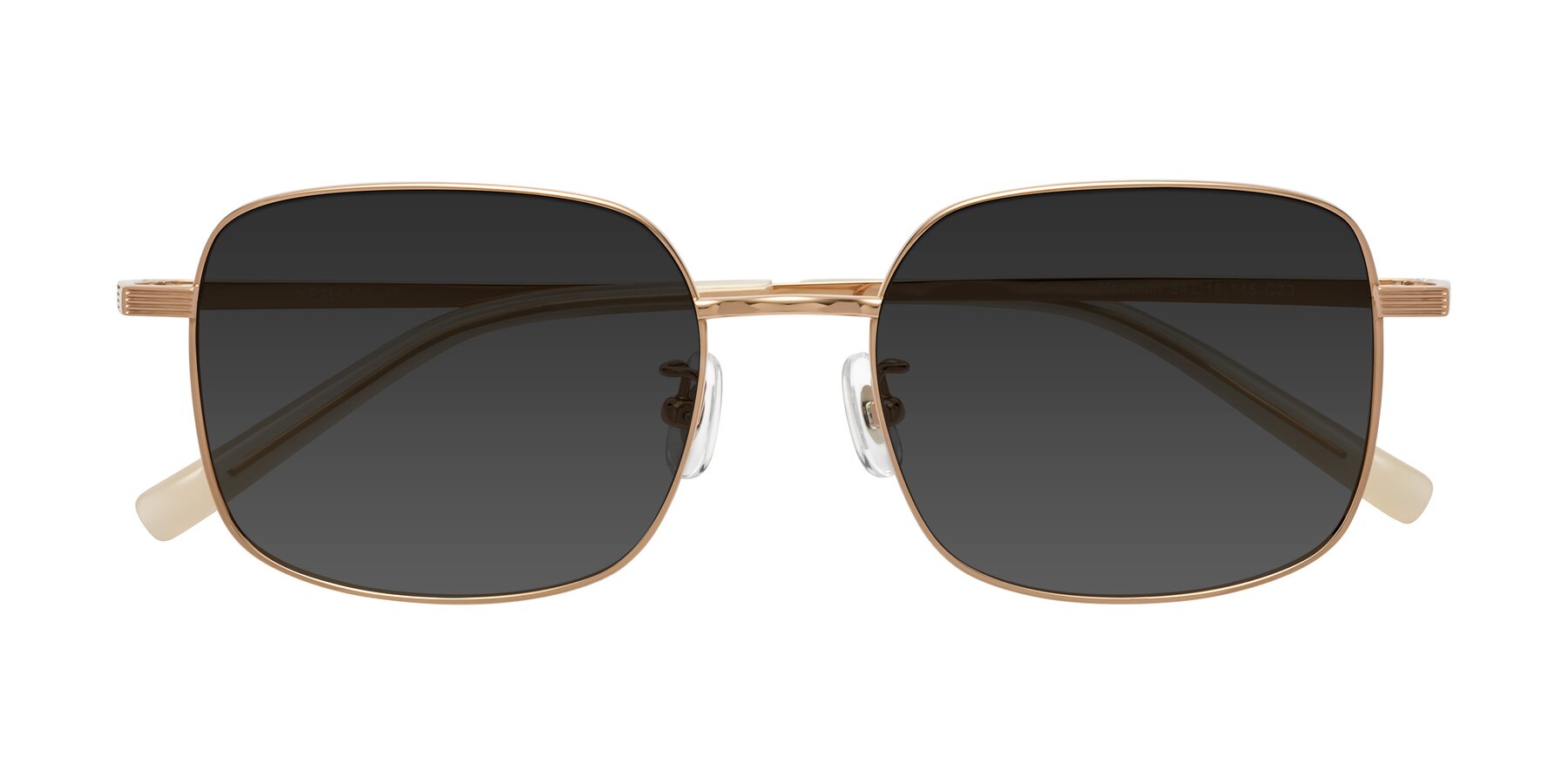 Folded Front of Newman in Rose Gold with Gray Tinted Lenses