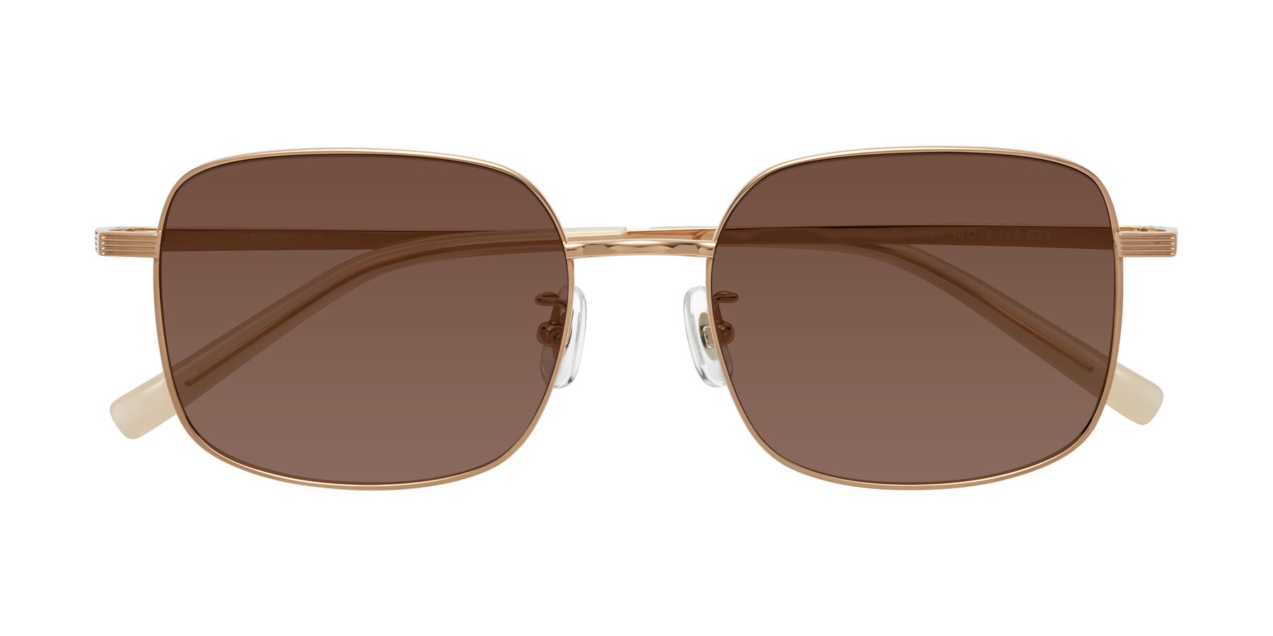 Folded Front of Newman in Rose Gold with Brown Tinted Lenses